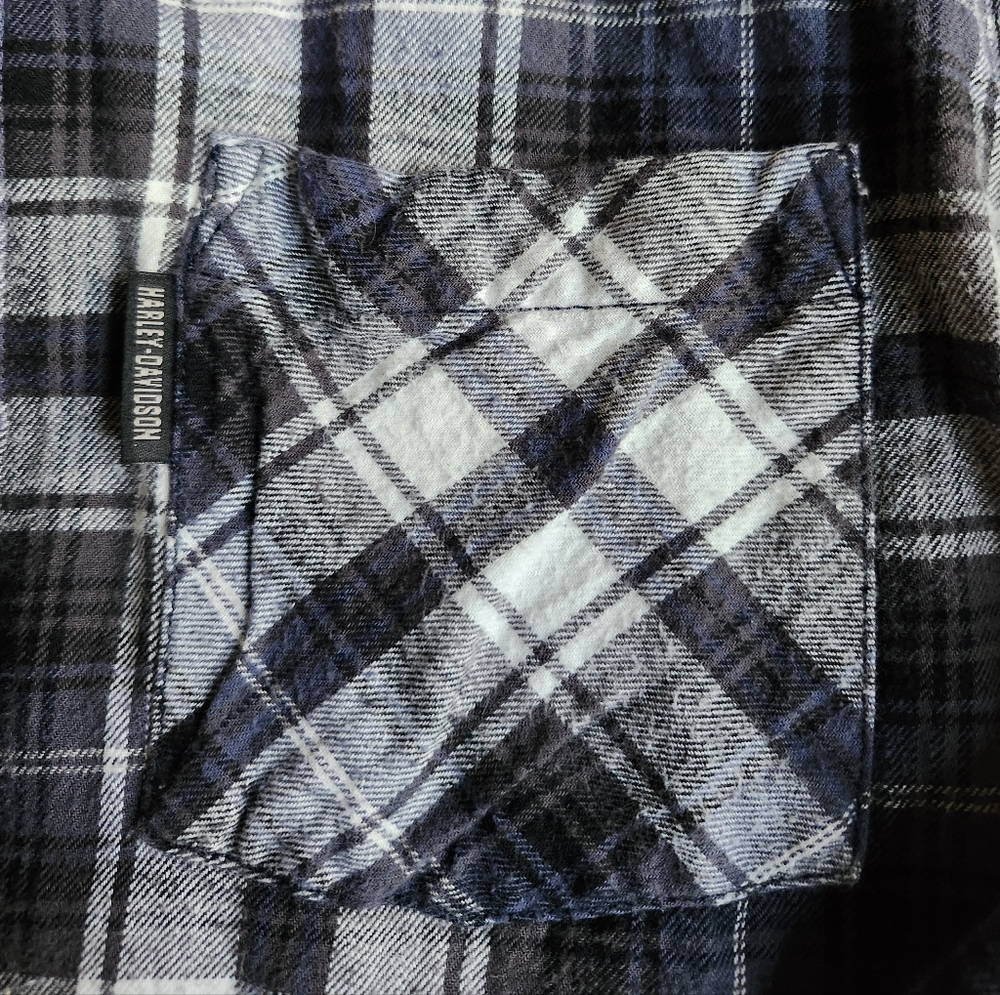 Womens/Men's Harley Davidson Blue Plaid Shirt - Picture 2 of 10